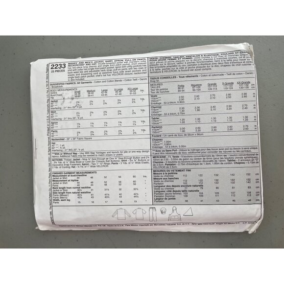 McCalls 2233 Chef Apron Sewing Pattern Uniform Essentials Size Large UNCUT - Picture 3 of 6